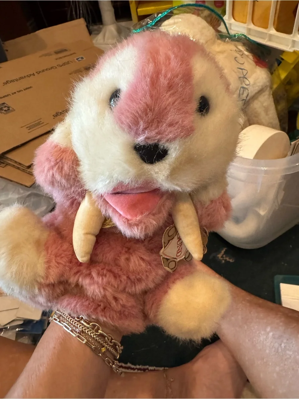 Gund Pink and Cream Plush Walrus Hand Puppet